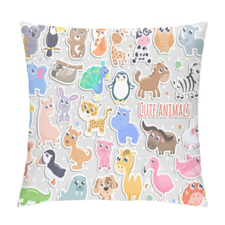 Personality  Big Set Of Cute Cartoon Animal Stickers  Vector Illustration. Flat Design. Pillow Covers
