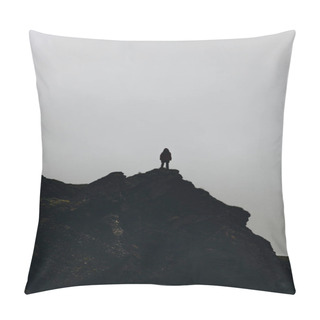 Personality  Silhouette Of Woman Standing On Mountain In Front Of Cloudy Sky Pillow Covers