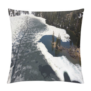 Personality  Kinney Reservoir Partially Frozen With Camping Tents Set Up On The Beach Pillow Covers