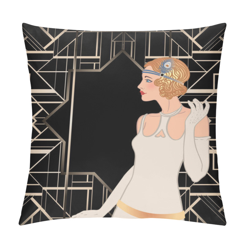 Personality  Art Deco vintage invitation template design with illustration of pillow covers