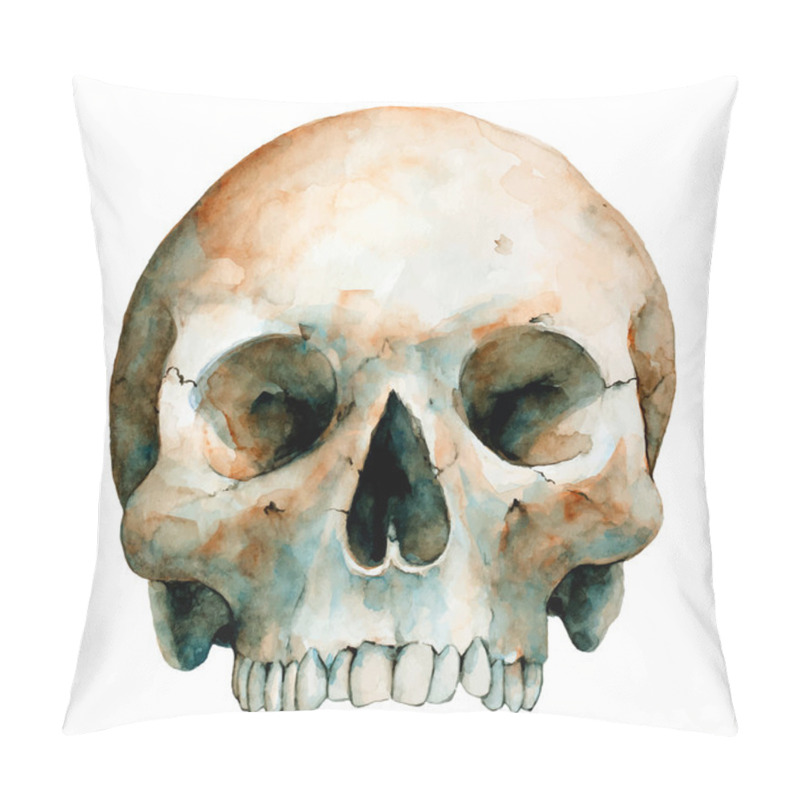 Personality  Human Skull On White Background, Watercolor Sketch, Vector Illustration. pillow covers