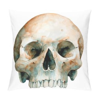 Personality  Human Skull On White Background, Watercolor Sketch, Vector Illustration. Pillow Covers