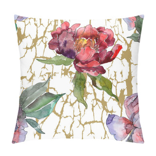 Personality  Red And Purple Peonies. Watercolor Illustration Set. Seamless Background Pattern. Fabric Wallpaper Print Texture. Pillow Covers