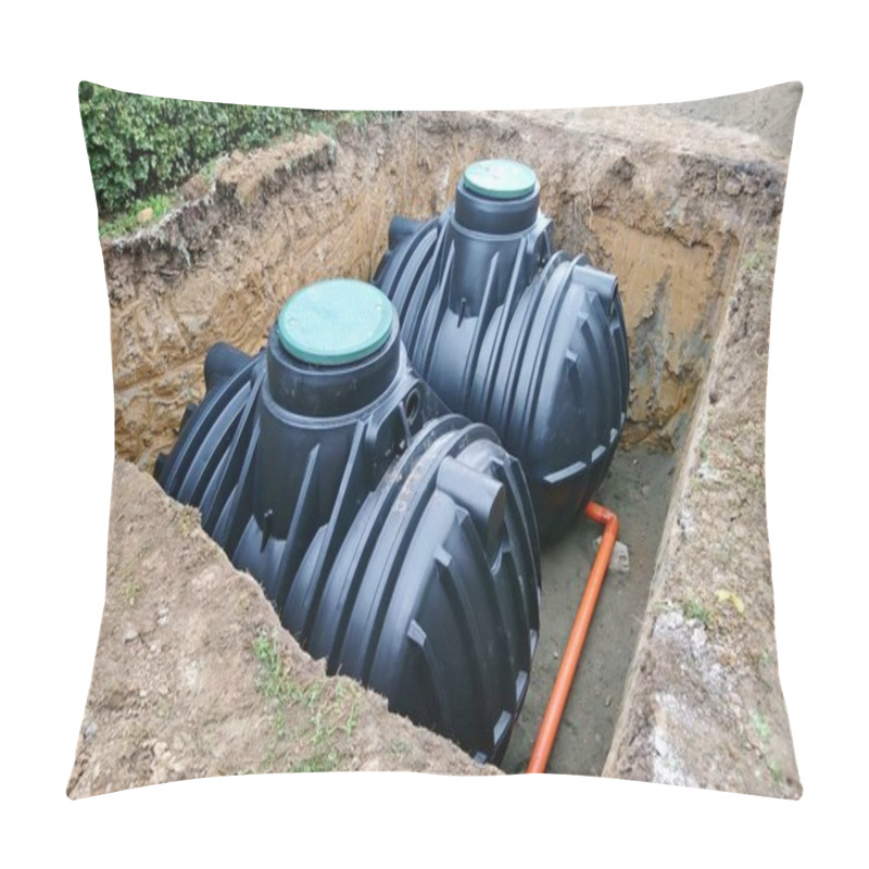 Personality  Two Plastic Underground Storage Tanks Placed Below Ground For Harvesting Rainwater. The Underground Water Septic Tanks, For Use As Ecological Recycling Rainwater. Tank For Home Water Harvest. Pillow Covers