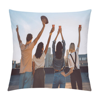 Personality  Group Of Happy Friends On Roof Pillow Covers