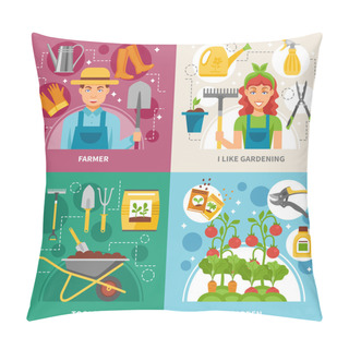 Personality  Gardening Concept 4 Icons Square Banner Pillow Covers