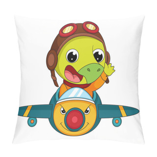 Personality  Cute Little Dinosaur Cartoon On A Plane Of Illustration Pillow Covers