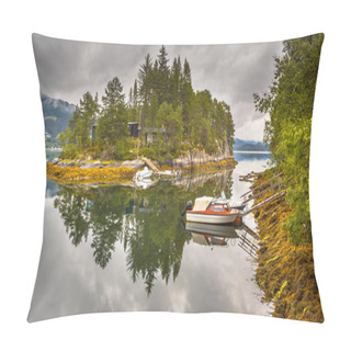 Personality  Cottages On An Island In Norwegian Fjord Pillow Covers