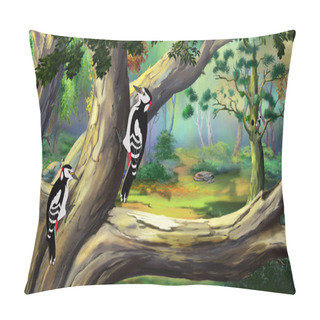 Personality  Woodpeckers In A Forest. Pillow Covers
