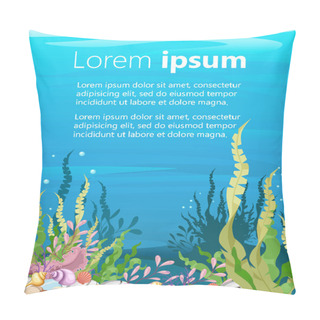 Personality  Under The Sea Vector Background Marine Life Landscape - The Ocean And Underwater World With Different Inhabitants. For Print, Create Videos Or Web Graphic Design, User Interface, Card, Poster. Pillow Covers