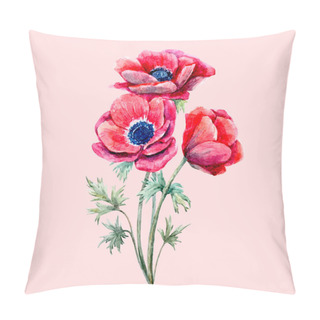Personality  Watercolor Red Anemone Flower Pillow Covers