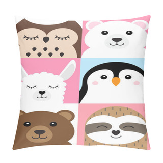 Personality  Vector Set Bundle Of Flat Cartoon Different Animals And Birds Faces Isolated On White Background Pillow Covers