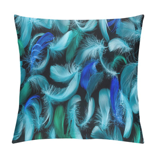 Personality  Seamless Background With Bright Blue And Green Feathers Isolated On Black Pillow Covers