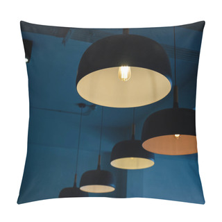 Personality  Beautiful Round Modern Ceiling Lamps In Dark Blue Room Backgroun Pillow Covers