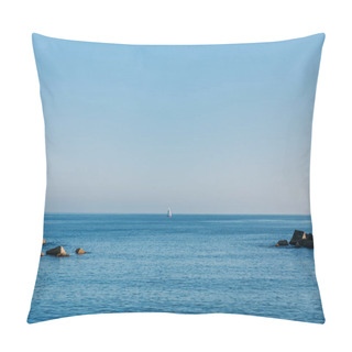 Personality  BARCELONA, SPAIN - DECEMBER 28, 2018: Scenic View Of Tranquil Blue Sea And Skyline Pillow Covers