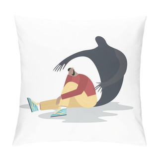 Personality  Man With Obsessive Thoughts, Anxiety, Fears. Mental Disorder And Emotional Problems, Mental Health Issues Concept. Flat Cartoon Vector Illustration. Pillow Covers