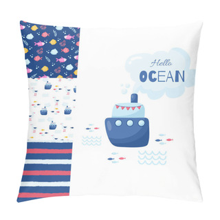 Personality  Big Set Of Cute Marine Elements For Cards And Stickers. Sea Cartoon Patterns. For Anniversary, Birthday, Party Invitations, Scrapbooking, T-shirt, Cards. Vector Illustration Pillow Covers