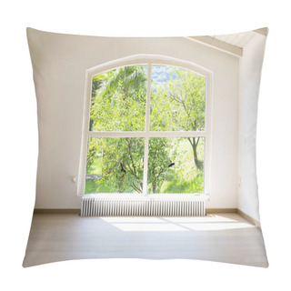 Personality  Arched Window Overlooking The Garden. Nobody Inside Pillow Covers