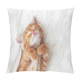 Personality  Cute Little Red Kitten Sleeps On Fur White Blanket Pillow Covers