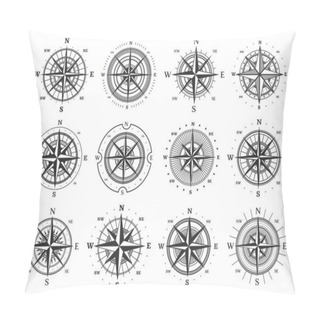 Personality  Nautical Compass Wind Rose Vector Icons. Isolated Vintage Symbols Of Marine Maps And Antique Cartography, Navigation Compass Rose Or Windrose With Cardinal Directions Of North, East, South And West Pillow Covers