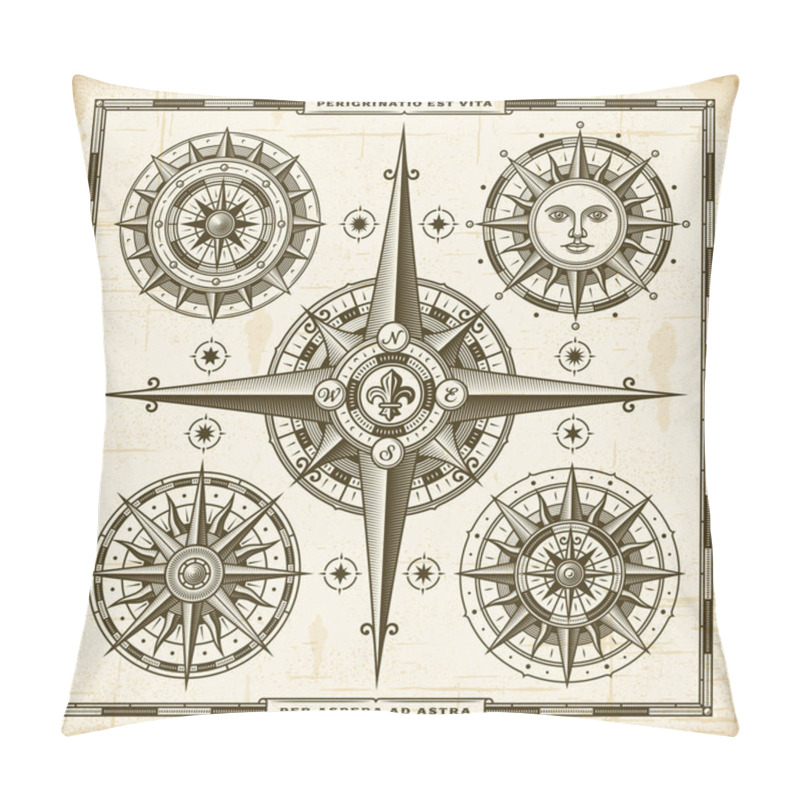 Personality  Vintage Compass Roses Set pillow covers