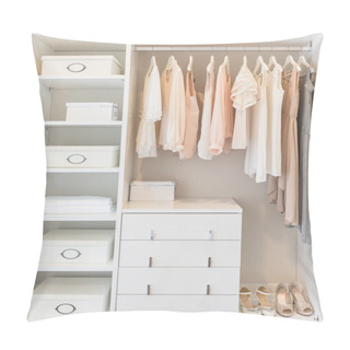 Personality  White Wardrobe On Wooden Floor With Dress  Pillow Covers