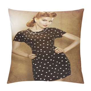 Personality  Pin-Up Retro Girl In Classic Fashion Polka Dots Dress Posing Pillow Covers