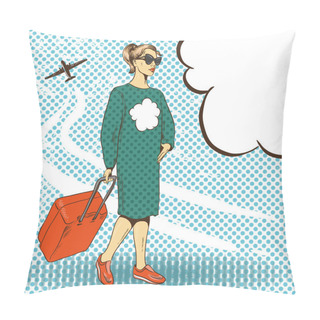 Personality  Vector Illustration Of Woman With Travelling Case, Pop Art Style Pillow Covers