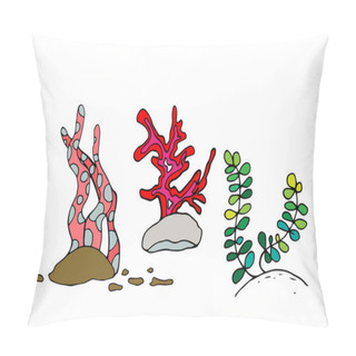 Personality  Set Of Contour Image Of Seaweed, Corals. Simple Doodle Style Vector Illustration. Pillow Covers