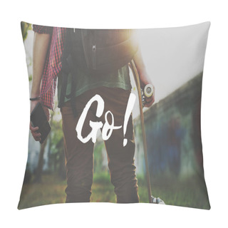 Personality  Man Holding Skate In Hand Pillow Covers
