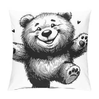 Personality  Funny Smiling Brown Bear Walking With Arms Outstretched Vector Drawing Pillow Covers