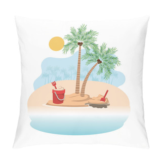Personality  Palm Tree With Coconut And Sand Bucket Pillow Covers