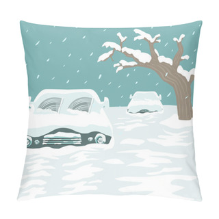 Personality  Great Snowfall Blizzard Covers A Street With Cars. Editable Clip Art. Pillow Covers
