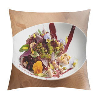 Personality  Fresh Salad With Chicken, Lettuce And Edible Pansies On White Plate. Pillow Covers