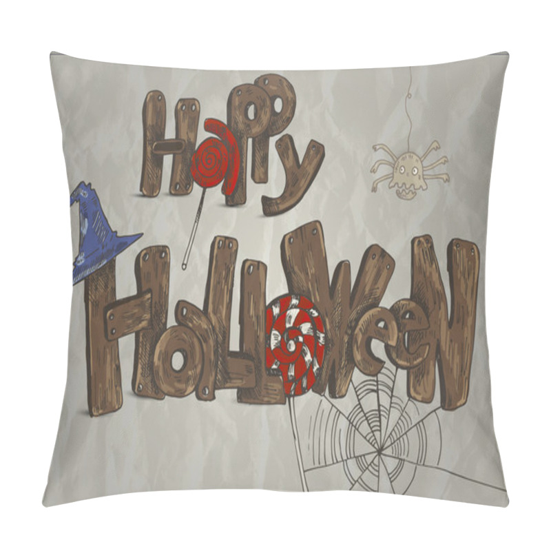 Personality  Happy Halloween card with candies. Vector illustration pillow covers