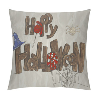Personality  Happy Halloween Card With Candies. Vector Illustration Pillow Covers