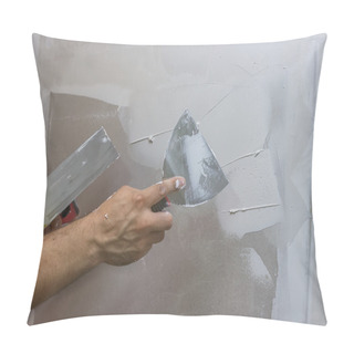 Personality  Man Hand With Trowel Plastering A Wall 2 Pillow Covers