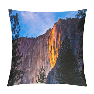 Personality  Horsetail Falls Lit Up During Sunset In Yosemite National Park,California Pillow Covers