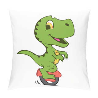Personality  Cartoon Dino On Electric Vehicle Of A Wheel Pillow Covers