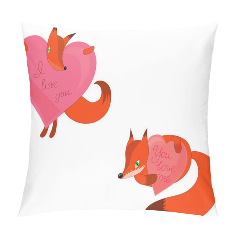 Personality  vector two red cute foxes and pink hearts with by-lines pillow covers