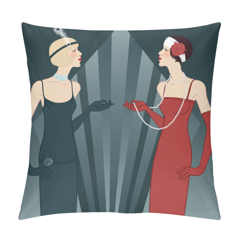 Personality  Flapper Girls Series: Retro Party Invitation Design (black) Pillow Covers
