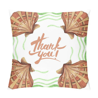 Personality  Tropical Seashells With Green Seaweed Isolated On White. Watercolor Background Illustration Set. Frame With Thank You Lettering. Pillow Covers