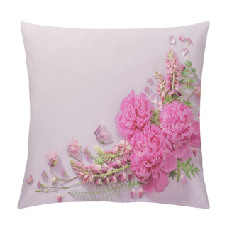 Personality  Pink Beautiful Flowers On Violet Paper Background Pillow Covers