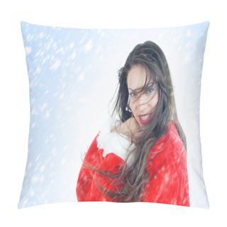 Personality  Happy Female Santa In Snowstorm Pillow Covers