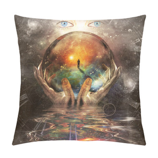 Personality  Glass Ball In Hands With Abstract Background Pillow Covers