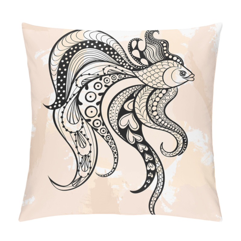 Personality  Zentangle vector Gold Fish for tattoo in hipster style. Ornament pillow covers