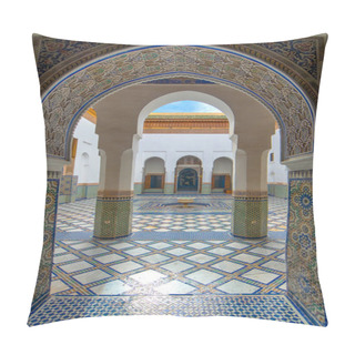 Personality  Marrakech, Morocco - 18 July, 2019: Inside Interior Of Dar Si Said - Museum Of Moroccan Arts, Crafts, Carpets And Weaving In Marrakesh Medina. The National Carpet Museum Zellige Tile Work Pillow Covers