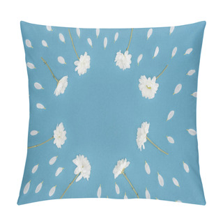 Personality  White Chrysanthemum Flowers Frame Isolated On Blue Pillow Covers