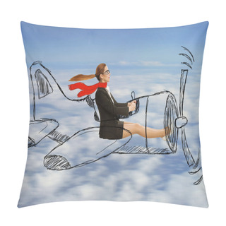 Personality  Aviator Woman With Scarf And Glasses Flying Designed Airplane Pillow Covers