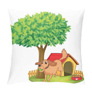 Personality  A Dog Playing Beside A Doghouse Under A Tree Pillow Covers